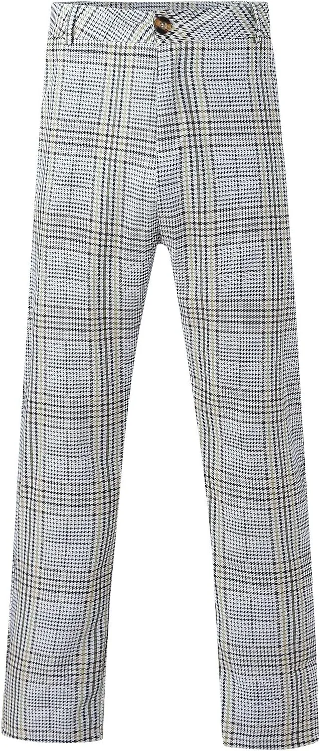 Mens Fashion Dress Pants Plaid Skinny Slim Fit Suit Pants Stretch Regular Fit Business Casual Floral Pencil Chinos Pants