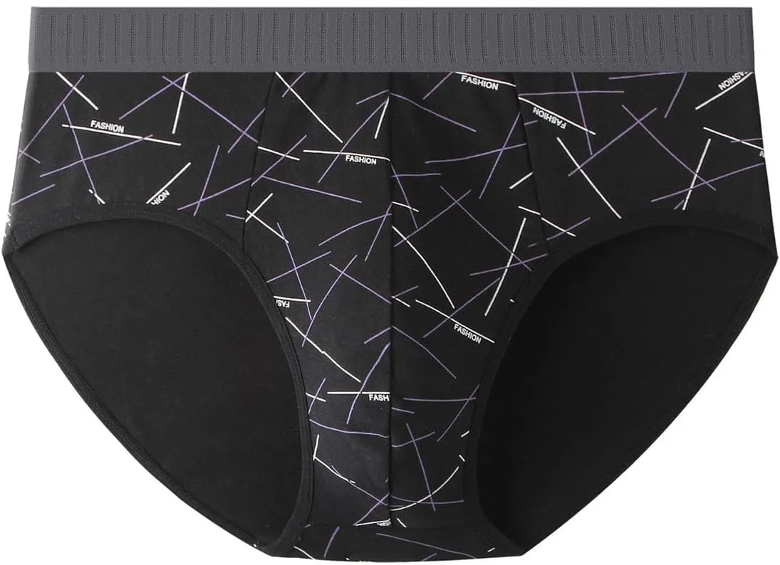 Men's Fashion Print Cotton Briefs Soft Breathable Close Fitting Underwear Lightweight Comfort Stretch Panties