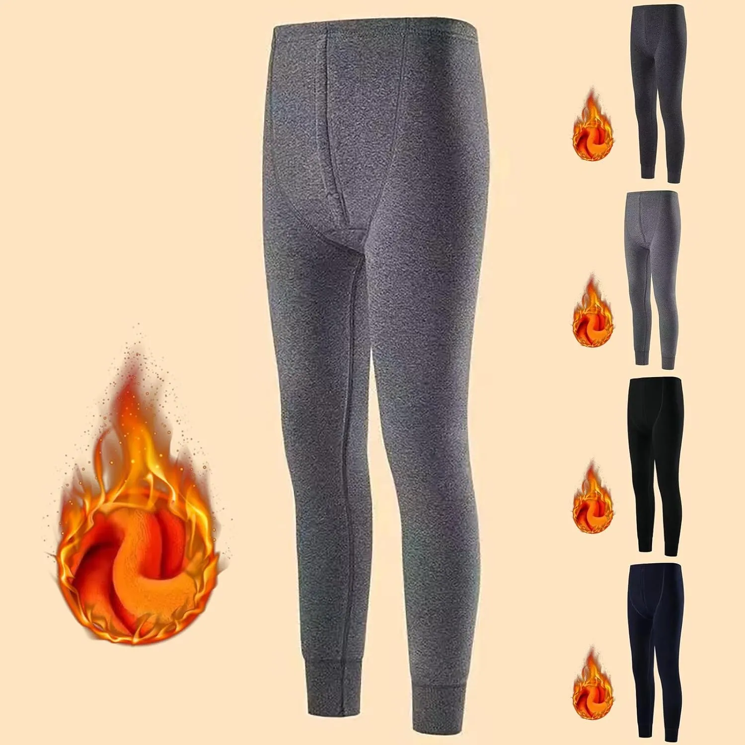 Men's Fleece Lined Leggings Thermal Plain Warm Tights Cold Weather Base Layer Bottoms Slim Fit Winter Baselayer Pants