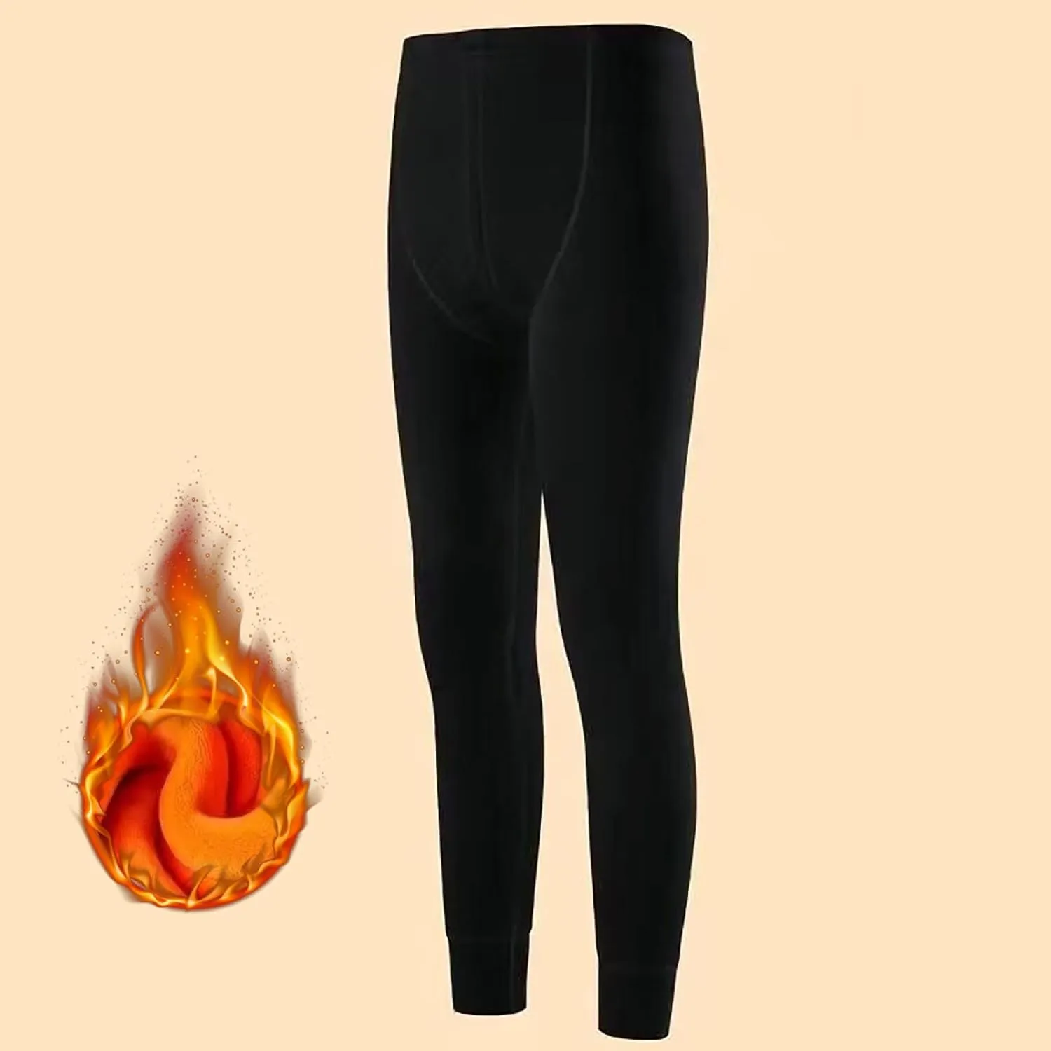 Men's Fleece Lined Leggings Thermal Plain Warm Tights Cold Weather Base Layer Bottoms Slim Fit Winter Baselayer Pants
