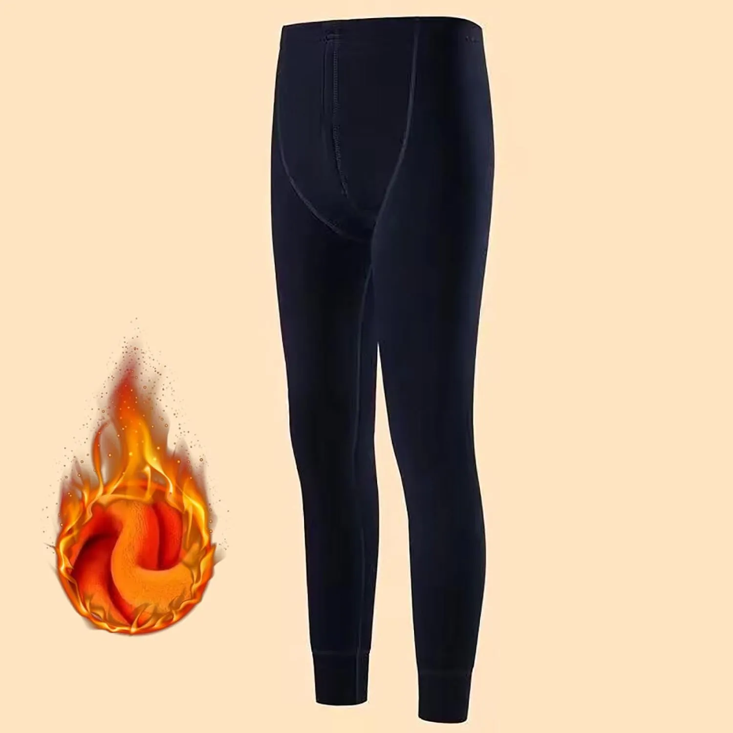 Men's Fleece Lined Leggings Thermal Plain Warm Tights Cold Weather Base Layer Bottoms Slim Fit Winter Baselayer Pants