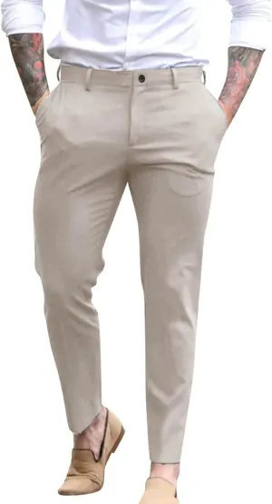 Mens Formal Dress Pants Casual Business Work Suit Pants Comfort Stretch Chino Golf Pants Slim Fit Tapered Lounge Trousers