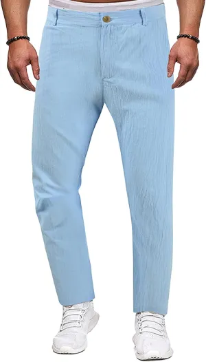 Men's Lightweight Casual Pants Button Stretch Pleated Slacks Golf Chino Pants Summer Beach Vacation Vintage Trousers