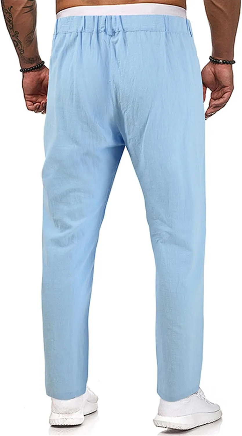 Men's Lightweight Casual Pants Button Stretch Pleated Slacks Golf Chino Pants Summer Beach Vacation Vintage Trousers