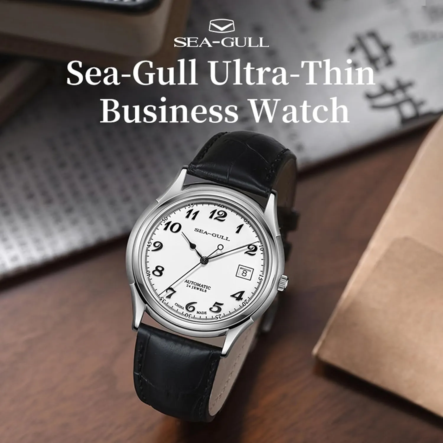Mens Mechanical Watches, Automatic Wristwatch for Men, Seagull ST18, Classic Ultra-Thin Business Watch, Calendar, 1076