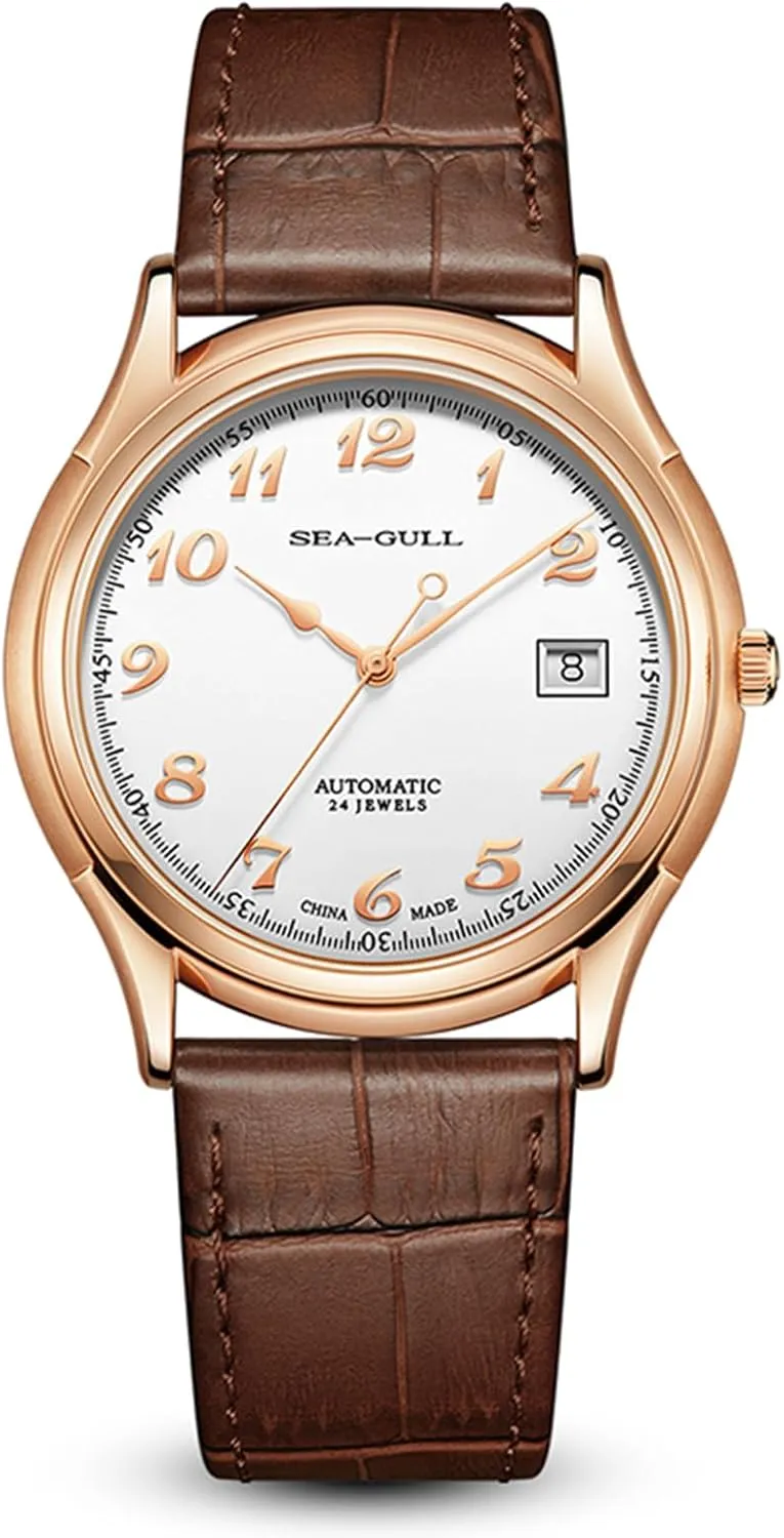 Mens Mechanical Watches, Automatic Wristwatch for Men, Seagull ST18, Classic Ultra-Thin Business Watch, Calendar, 1076