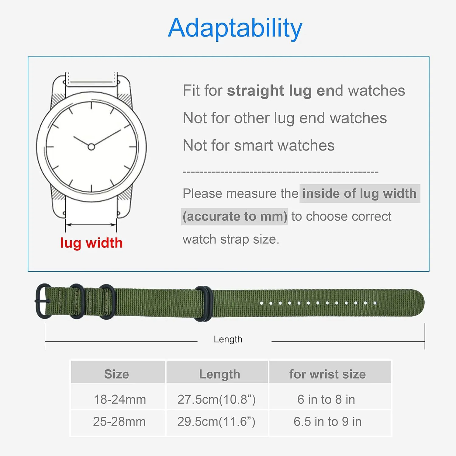 Men's Nylon Watch Band Strap Replacement(18 19 20 21 22 23 24 25 26 28mm)