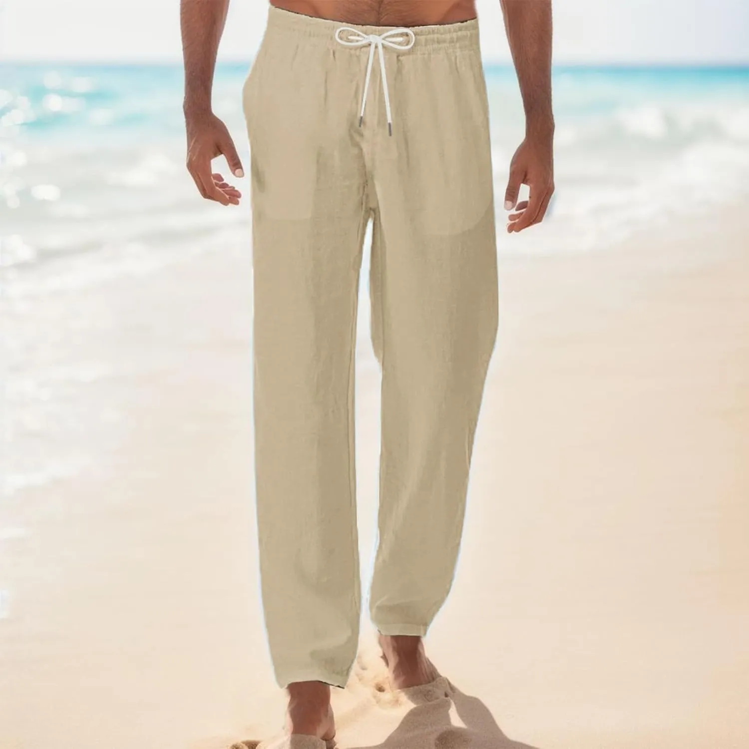 Men's Pants Casual Baggy Pants Solid Breathable Comfy Lounge Pants Elastic Waist Joggers with Pockets House Trousers