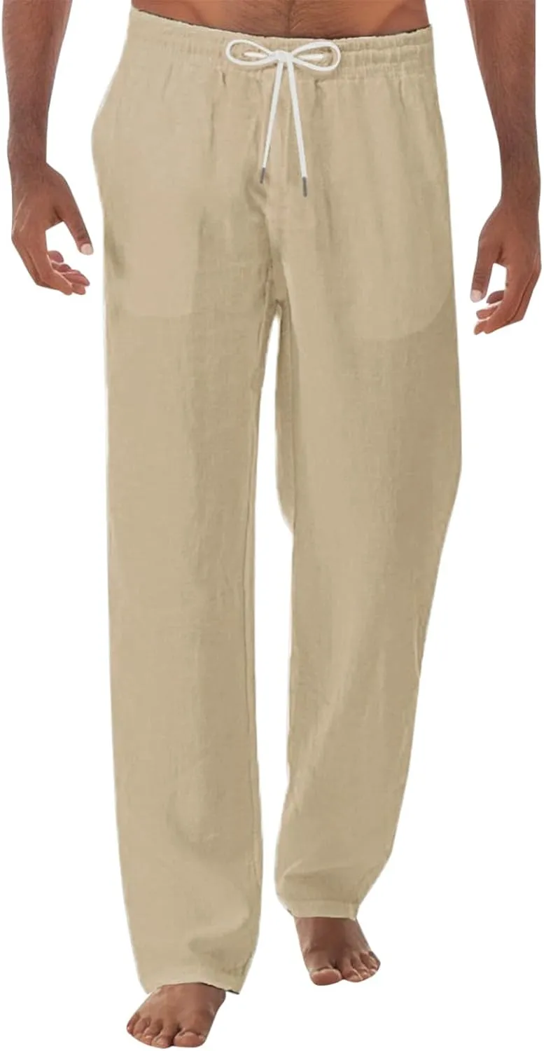 Men's Pants Casual Baggy Pants Solid Breathable Comfy Lounge Pants Elastic Waist Joggers with Pockets House Trousers