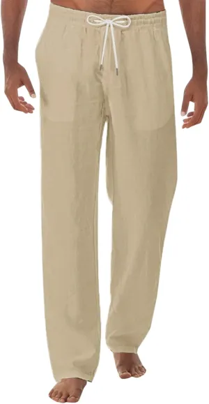 Men's Pants Casual Baggy Pants Solid Breathable Comfy Lounge Pants Elastic Waist Joggers with Pockets House Trousers