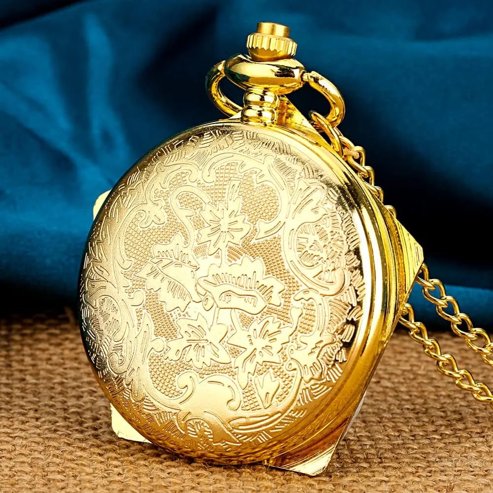 Men's Pocket Watch, Arabic Digital Dial Pocket Watches with Chain for Men