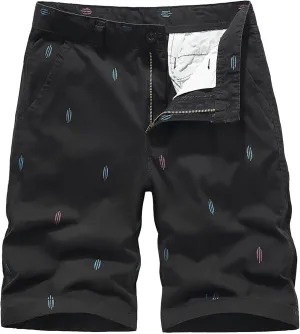 Mens Print Cargo Shorts Flat Front Twill Slim Fit Work Shorts with Multi Pockets Summer Outdoor Lightweight Hiking Shorts