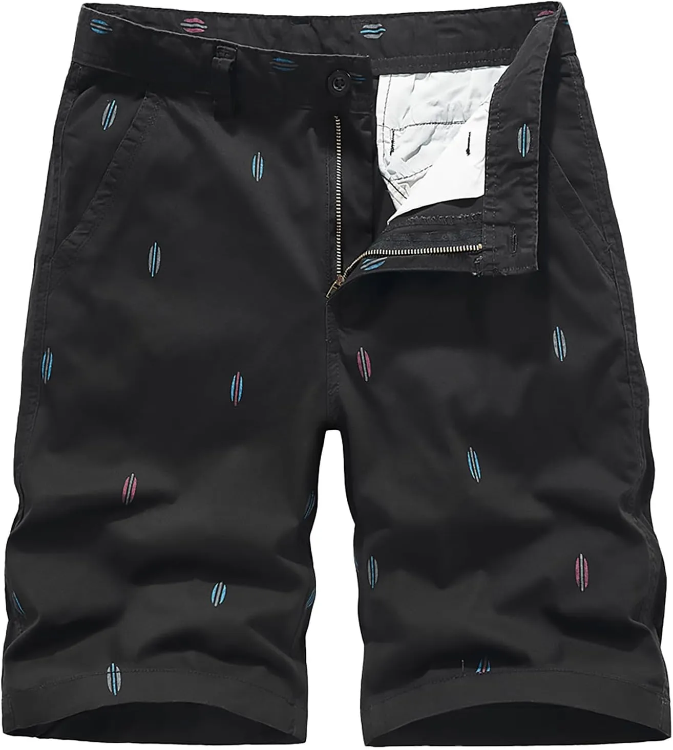 Mens Print Cargo Shorts Flat Front Twill Slim Fit Work Shorts with Multi Pockets Summer Outdoor Lightweight Hiking Shorts