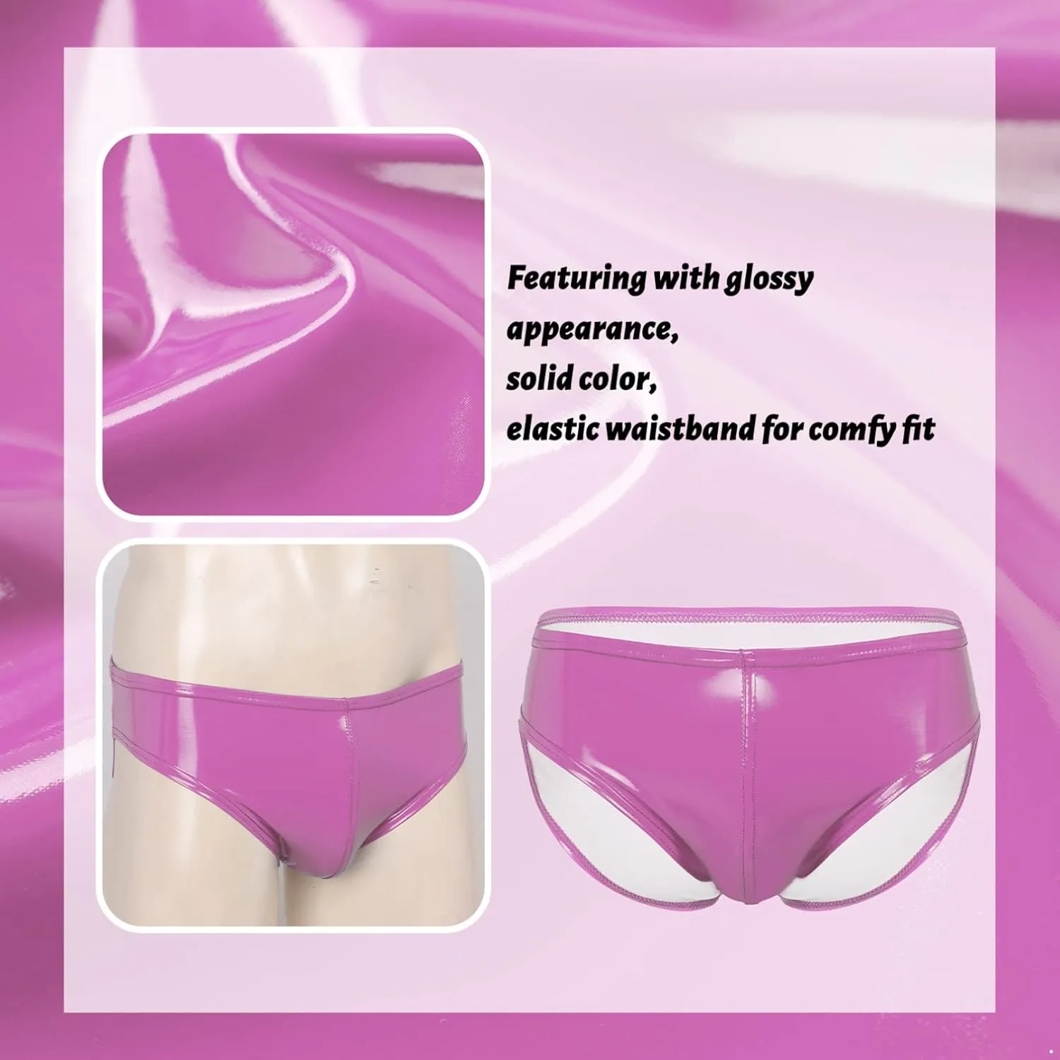 Mens Shiny Metallic Faux Leather Underwear Support Briefs Swim Bottoms Bikini Hot Pants