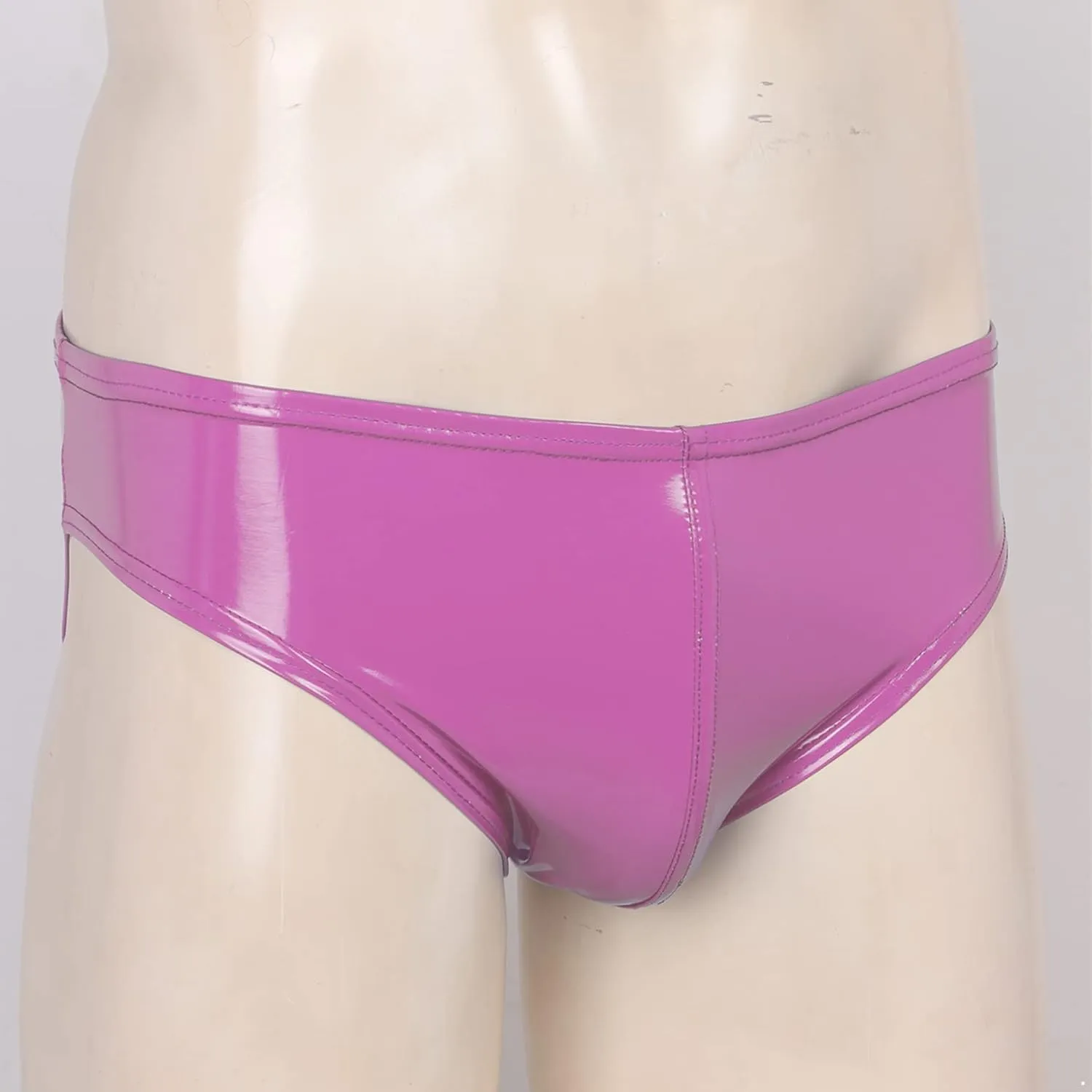 Mens Shiny Metallic Faux Leather Underwear Support Briefs Swim Bottoms Bikini Hot Pants