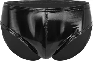Mens Shiny Metallic Faux Leather Underwear Support Briefs Swim Bottoms Bikini Hot Pants