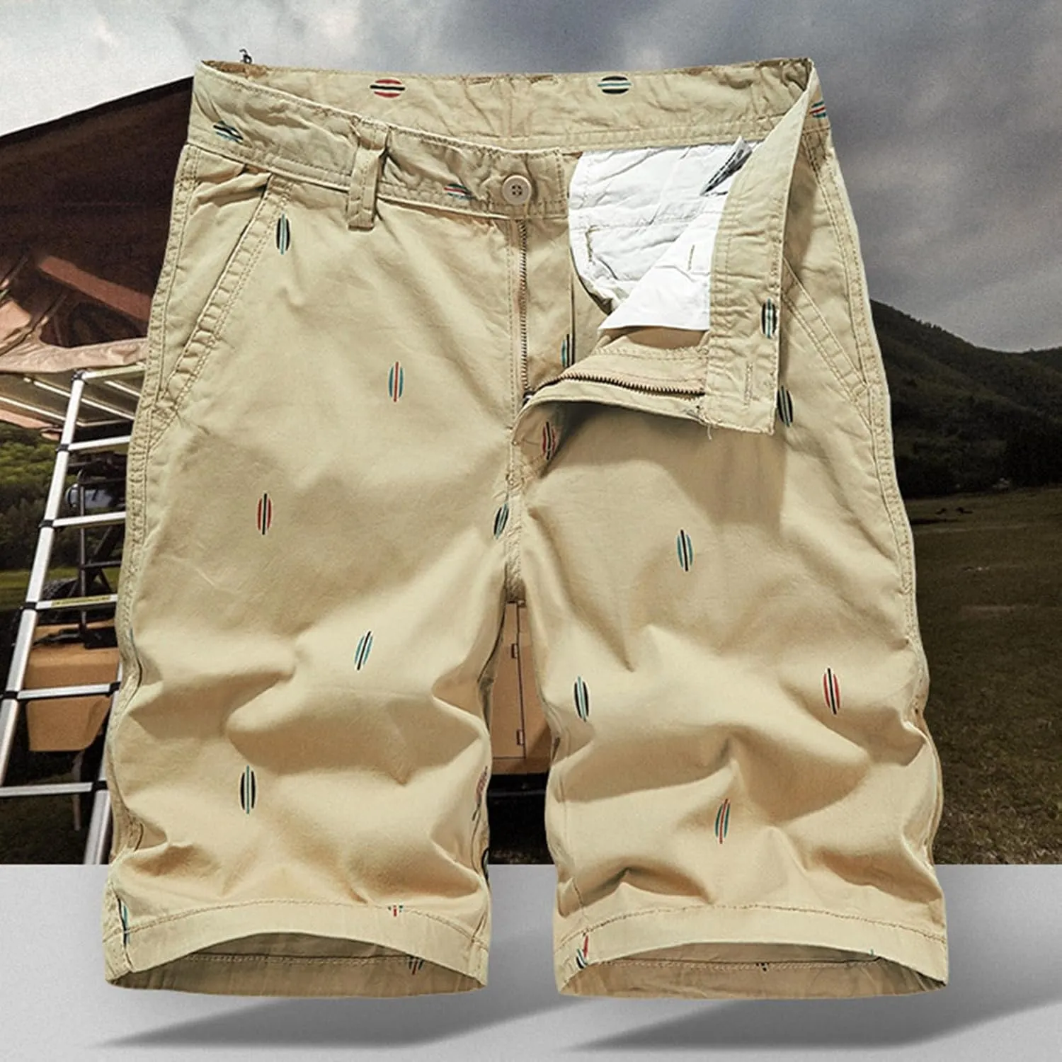Men's Slim-Fit 5" Flat-Front Comfort Stretch Chino Shorts Casual Summer Beach Shorts Mid-Waist Athletic Golf Cargo Shorts