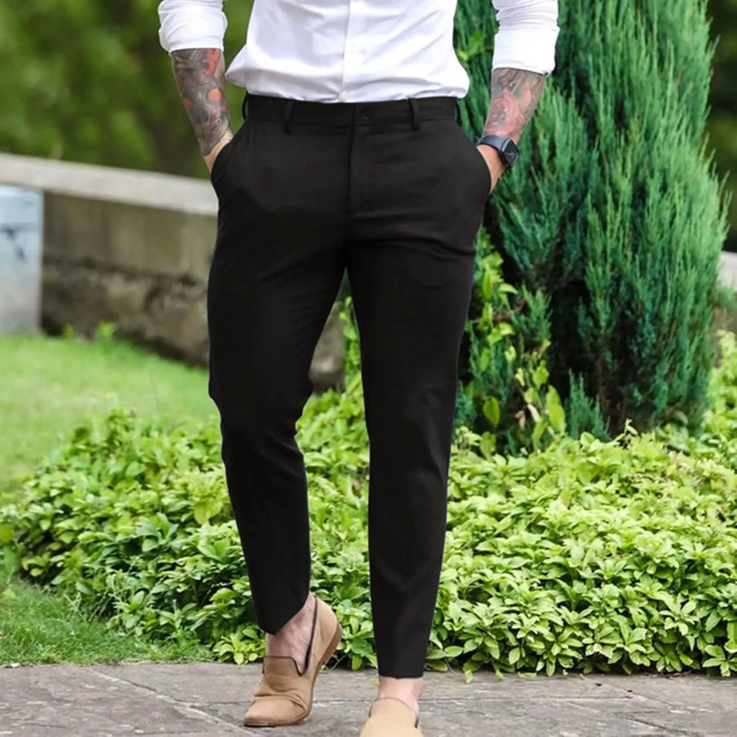 Mens Slim Fit Dress Pants Casual Business Work Skinny Stretch Golf Pants Breathable Flat-Front Chino Pant Tapered Suit Pants