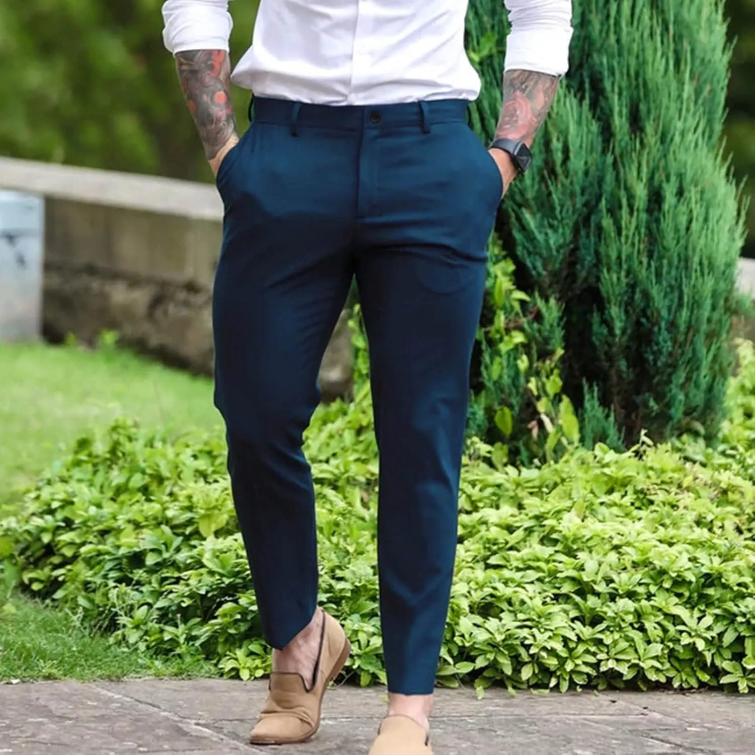 Mens Slim Fit Dress Pants Casual Business Work Skinny Stretch Golf Pants Breathable Flat-Front Chino Pant Tapered Suit Pants