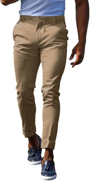 Men's Slim-Fit Flat-Front Stretch Chino Pants Casual Business Skinny Stretch Golf Dress Pants Tapered Leg Pencil Ankle Pants