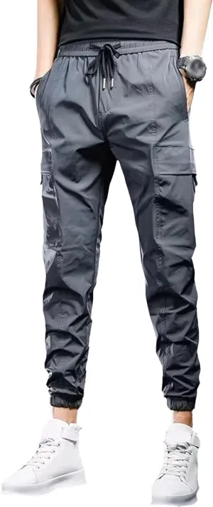 Men's Slim Fit Stylish Cargo Pants Casual Lightweight Comfort Work Trousers Stretch Elastic Waist Summer Pants