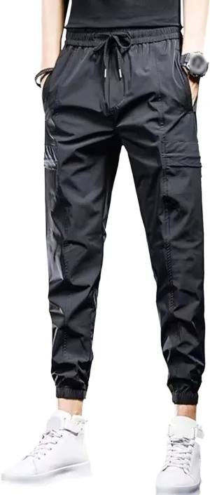 Men's Slim Fit Stylish Cargo Pants Casual Lightweight Comfort Work Trousers Stretch Elastic Waist Summer Pants
