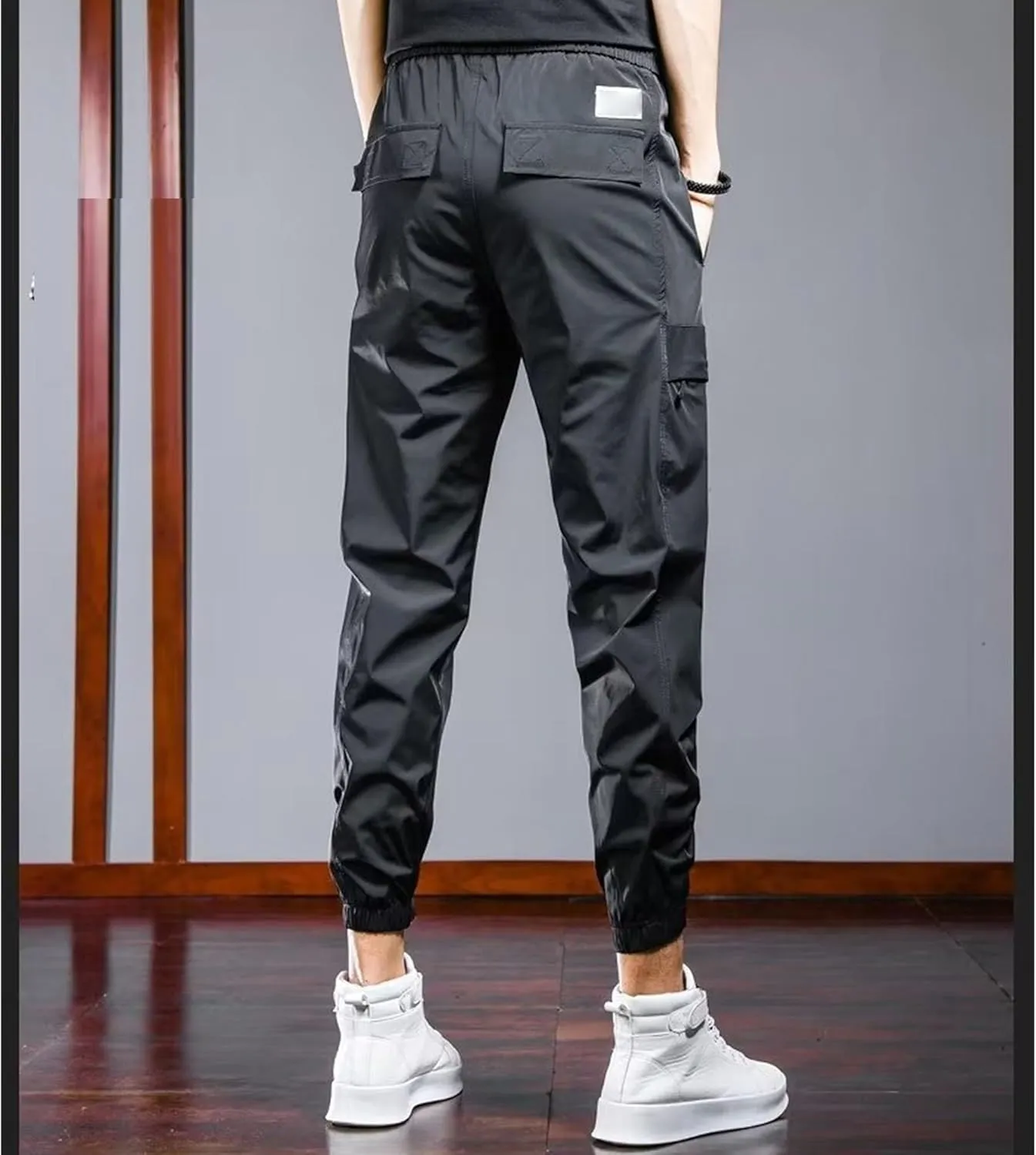 Men's Slim Fit Stylish Cargo Pants Casual Lightweight Comfort Work Trousers Stretch Elastic Waist Summer Pants