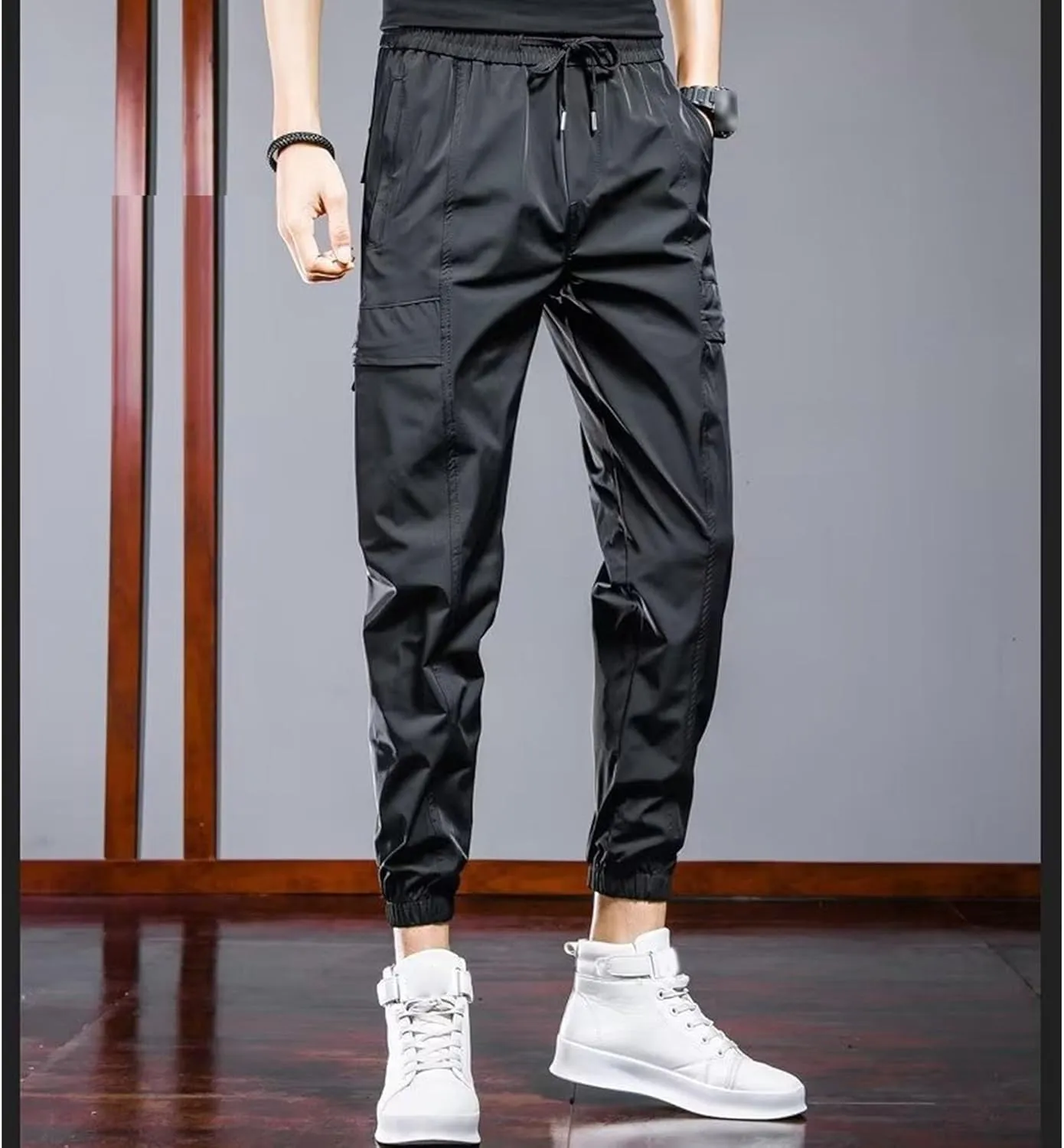 Men's Slim Fit Stylish Cargo Pants Casual Lightweight Comfort Work Trousers Stretch Elastic Waist Summer Pants