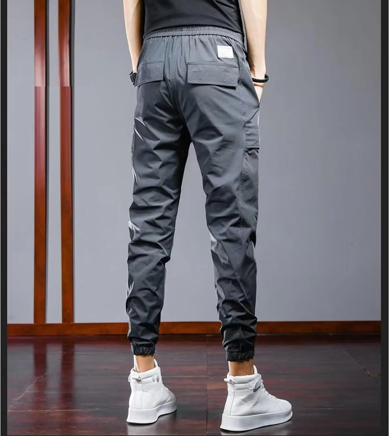 Men's Slim Fit Stylish Cargo Pants Casual Lightweight Comfort Work Trousers Stretch Elastic Waist Summer Pants