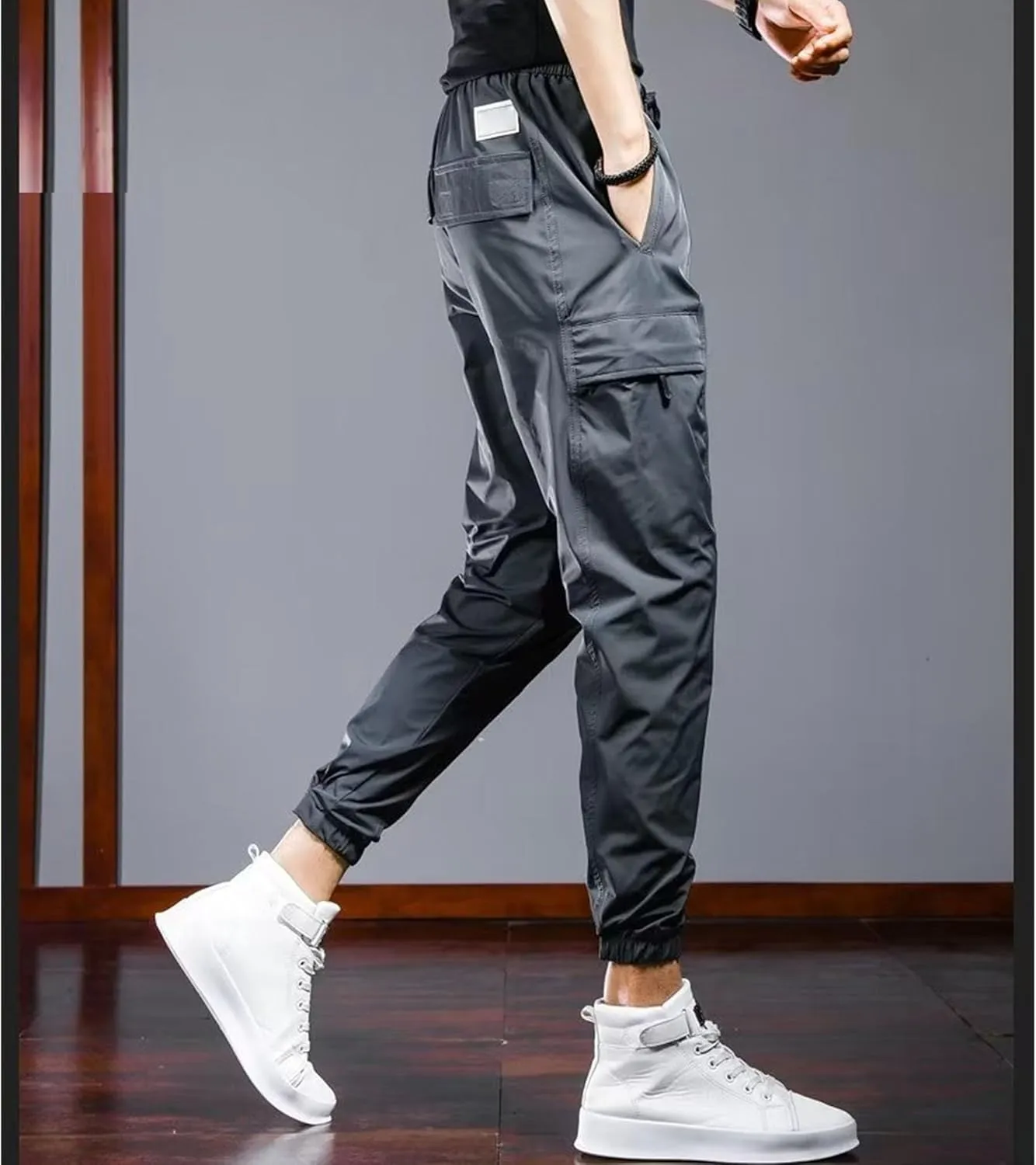 Men's Slim Fit Stylish Cargo Pants Casual Lightweight Comfort Work Trousers Stretch Elastic Waist Summer Pants