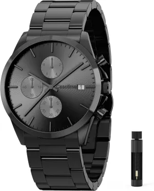 Men's Stainless Steel Chronograph Watch 30M Waterproof Analog Quartz Date Display, Luxury Casual Classic Fashion Dress Watch with Stainless Steel Band, Elegant Gift for Men