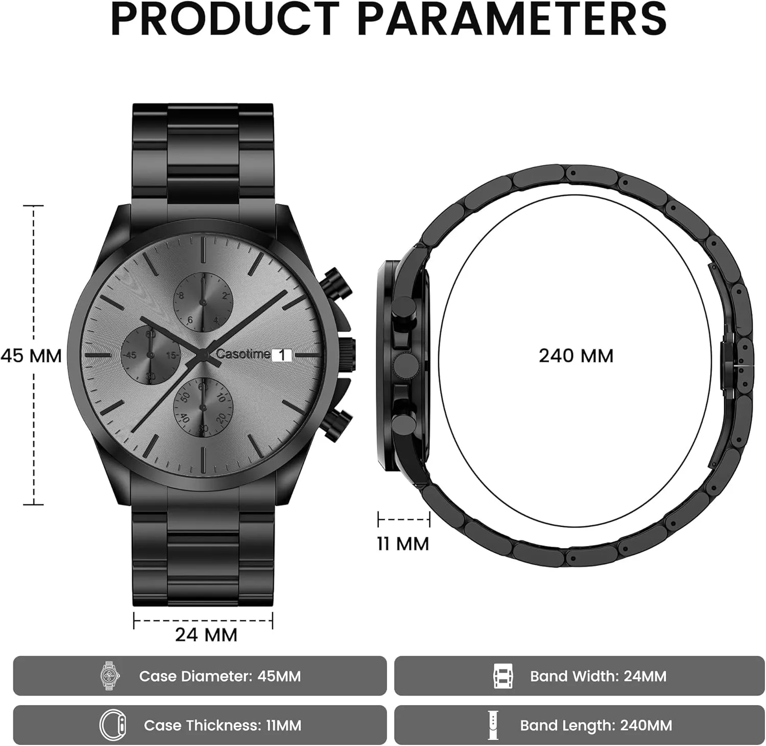 Men's Stainless Steel Chronograph Watch 30M Waterproof Analog Quartz Date Display, Luxury Casual Classic Fashion Dress Watch with Stainless Steel Band, Elegant Gift for Men