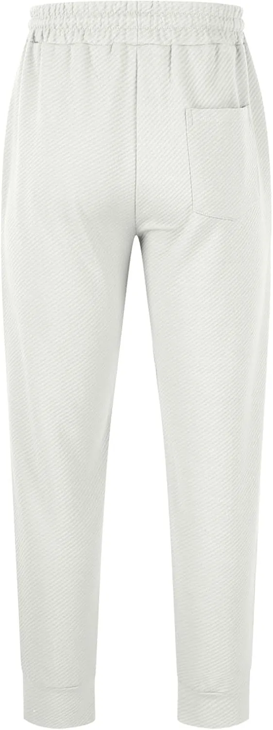 Men's Tapered Pants Lightweight Bottoms Trendy Drawstring Trousers Casual Slim Fit Comfy Sweatpants