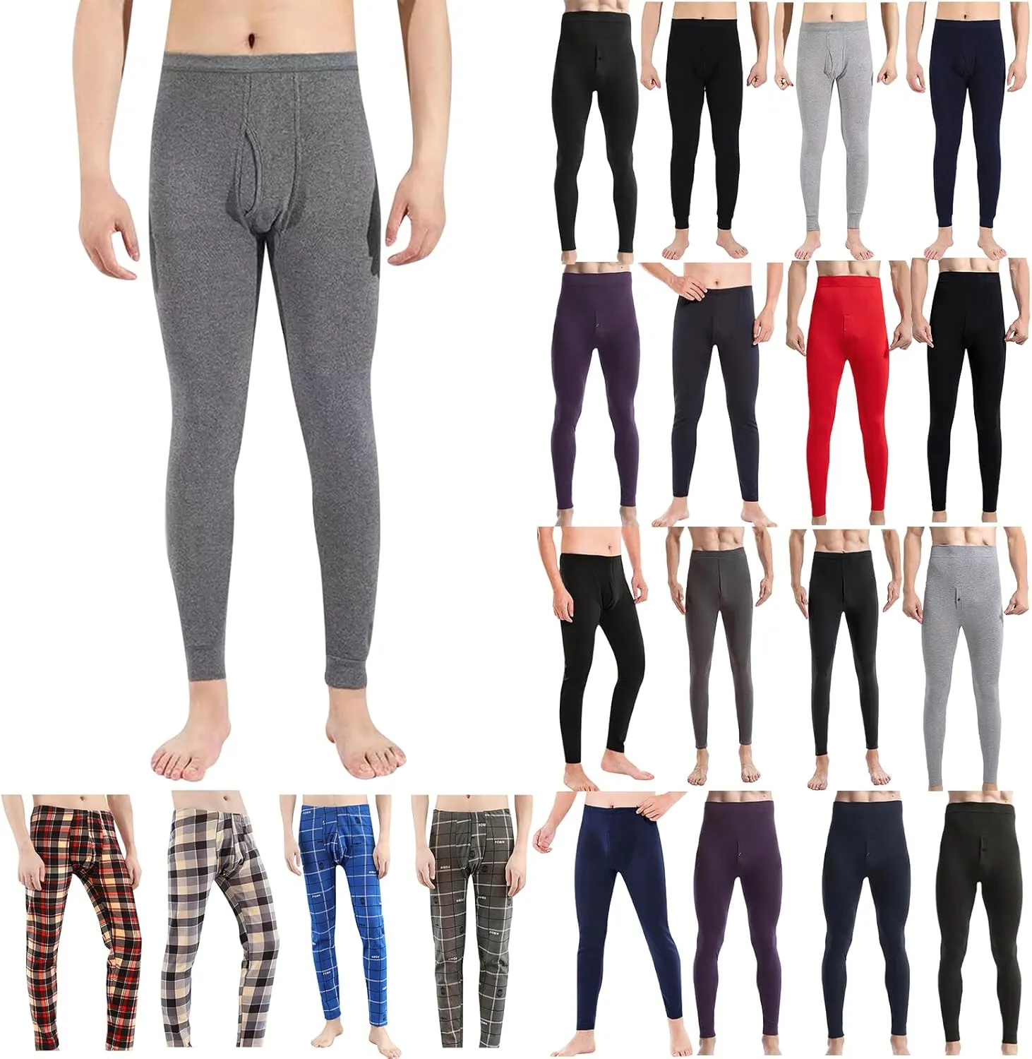 Mens Thermal Underwear Pants Lightweight Long Johns Bottoms Elastic Waist Thermal Leggings for Men Cold Weather