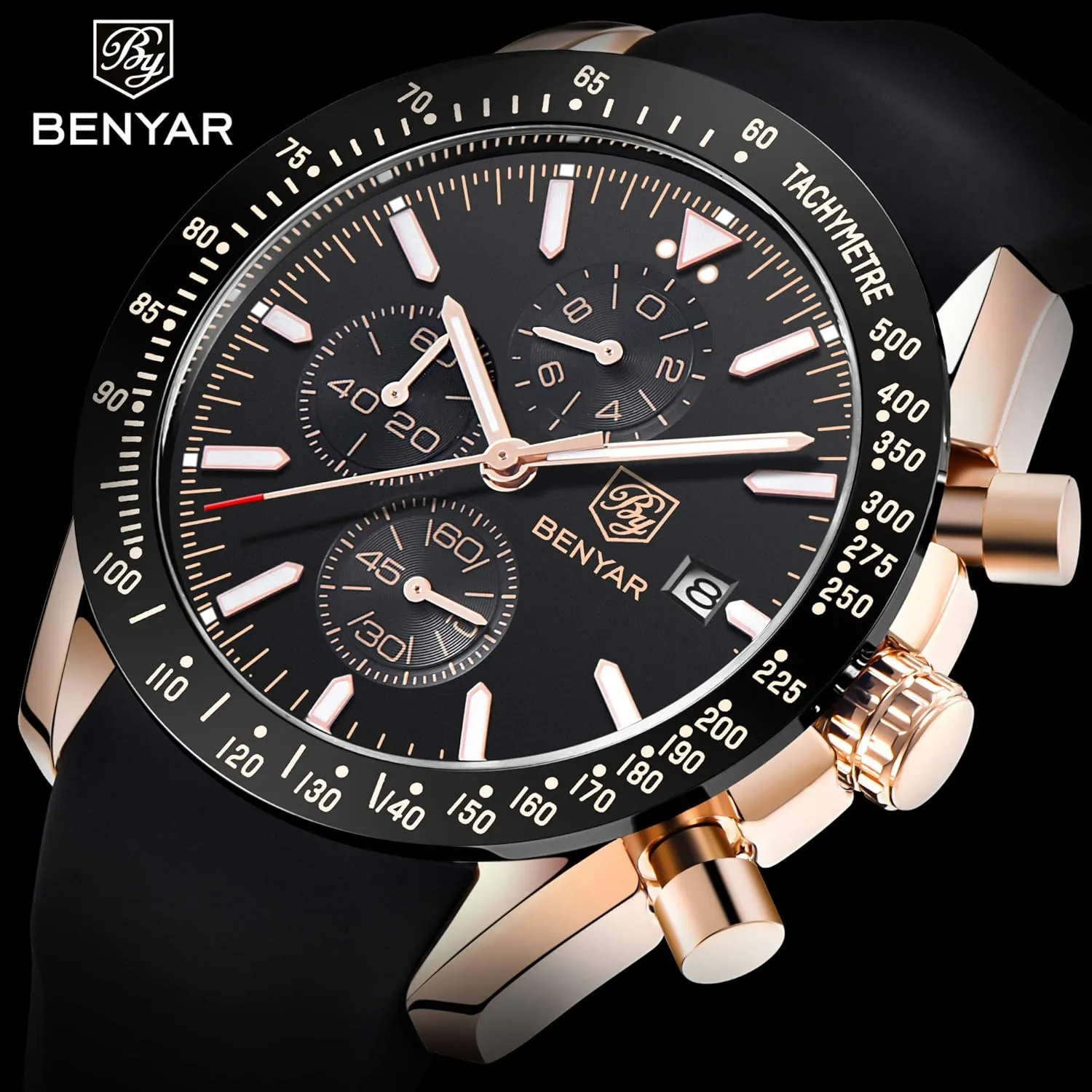 Men's Watches BENAYR Casual Chronograph Analog Quartz Waterproof Sports Watches Rubber Strap Business Wrist Watches for Men