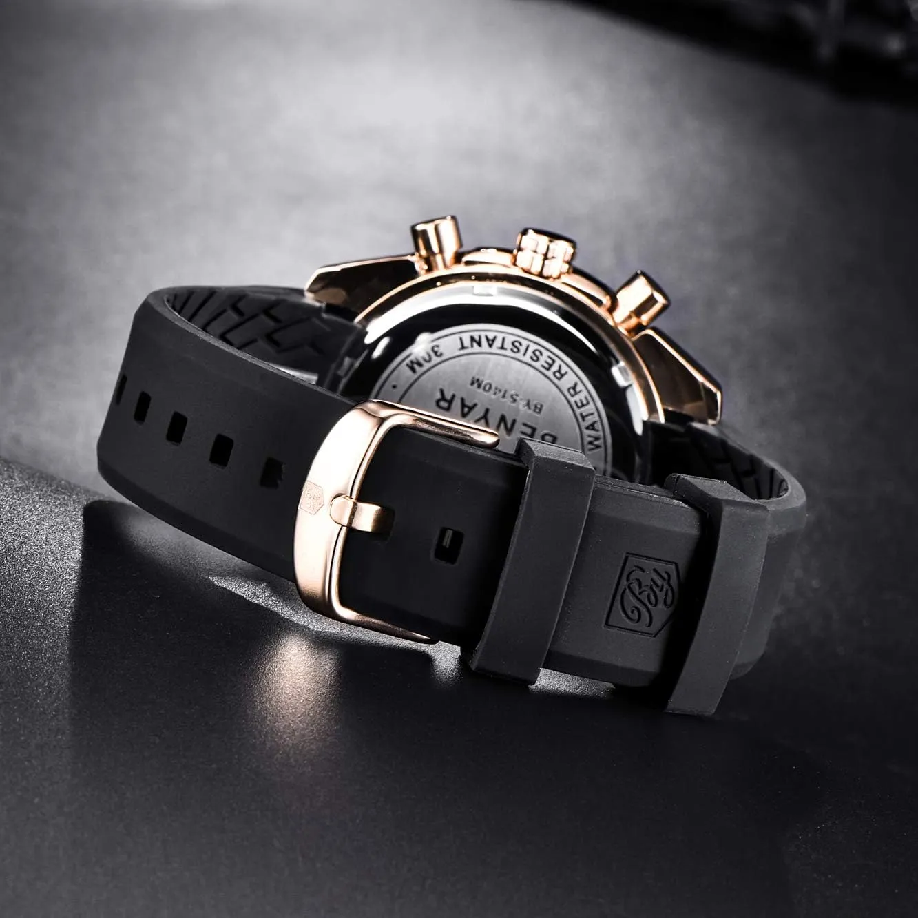 Men's Watches BENAYR Casual Chronograph Analog Quartz Waterproof Sports Watches Rubber Strap Business Wrist Watches for Men