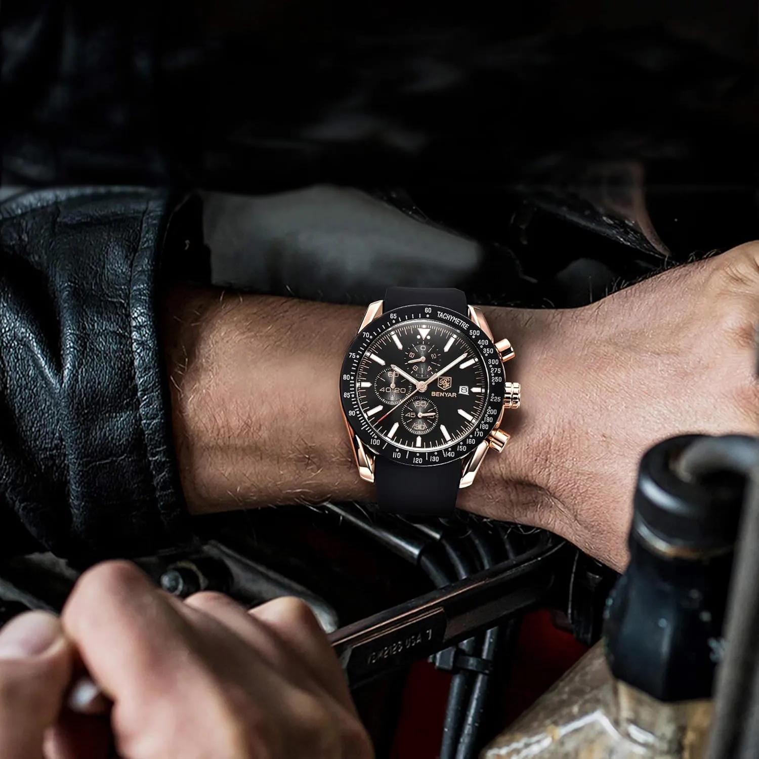 Men's Watches BENAYR Casual Chronograph Analog Quartz Waterproof Sports Watches Rubber Strap Business Wrist Watches for Men