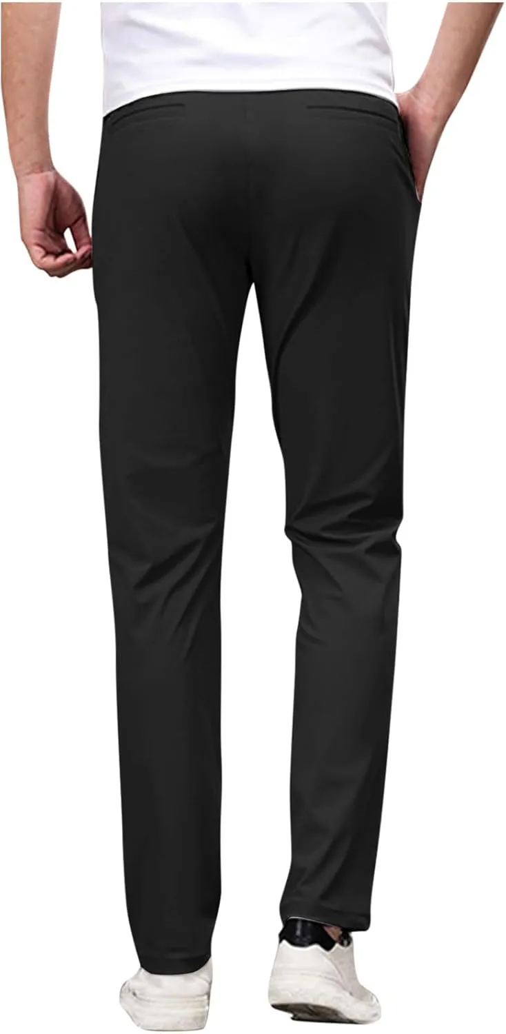 Men's Zipper Suit Pants Solid Color Straight Slim Fit Business Pants Lightweight Comfort Trousers with Pockets