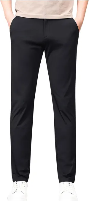 Men's Zipper Suit Pants Solid Color Straight Slim Fit Business Pants Lightweight Comfort Trousers with Pockets