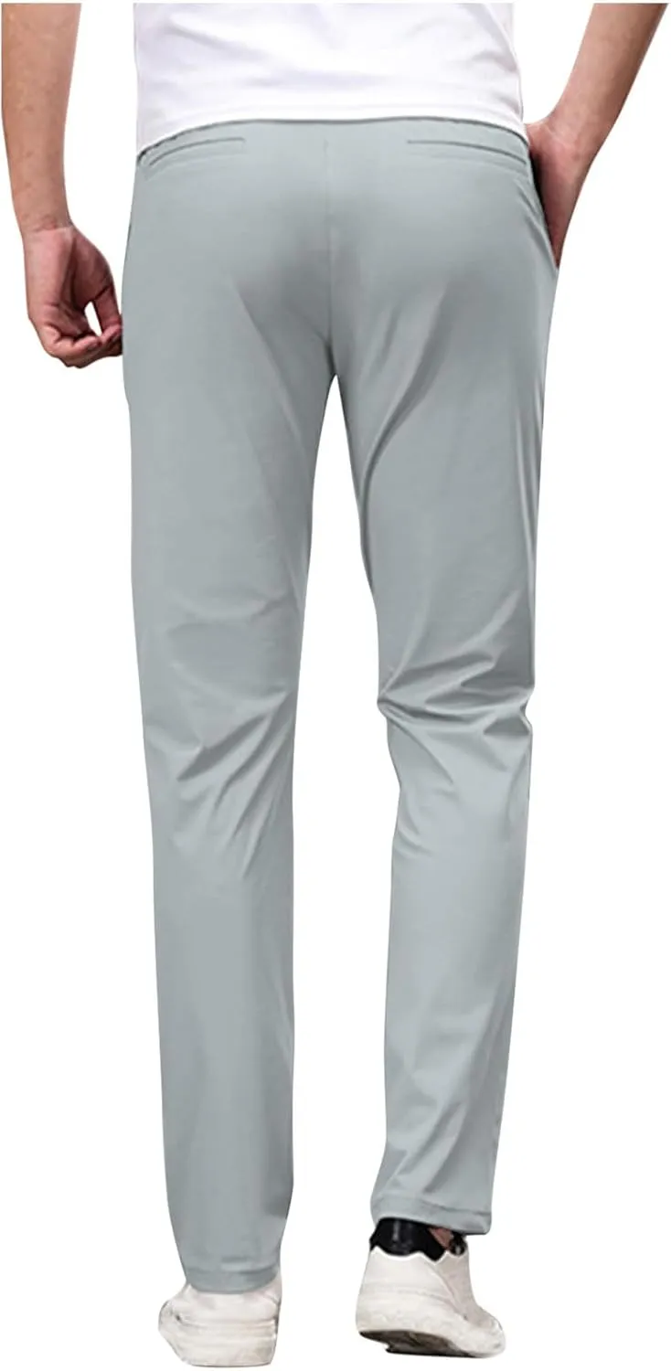 Men's Zipper Suit Pants Solid Color Straight Slim Fit Business Pants Lightweight Comfort Trousers with Pockets