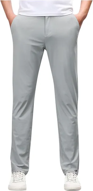 Men's Zipper Suit Pants Solid Color Straight Slim Fit Business Pants Lightweight Comfort Trousers with Pockets