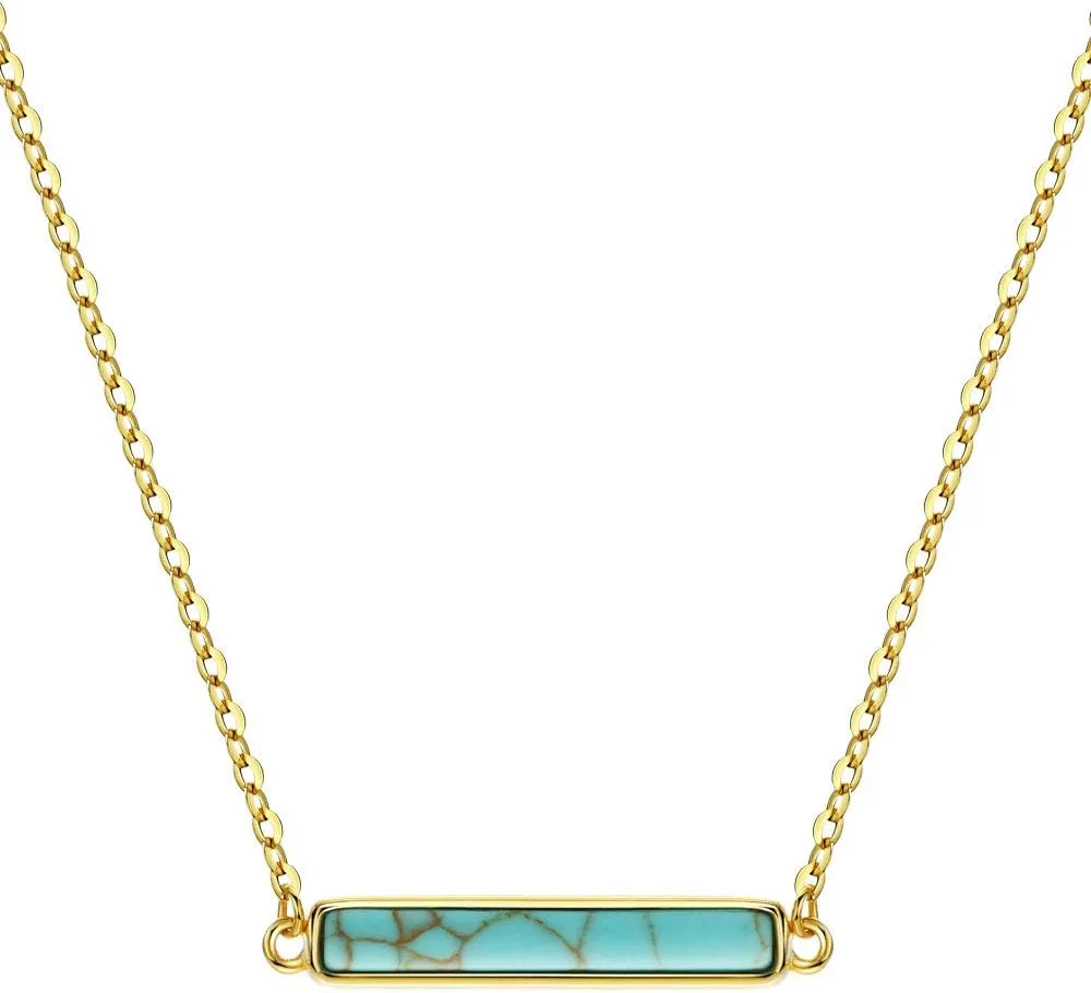 Michooyel Turquoise Bar Women's Necklace 925 Sterling Silver Gemstone Pendant Necklace 16"-18"