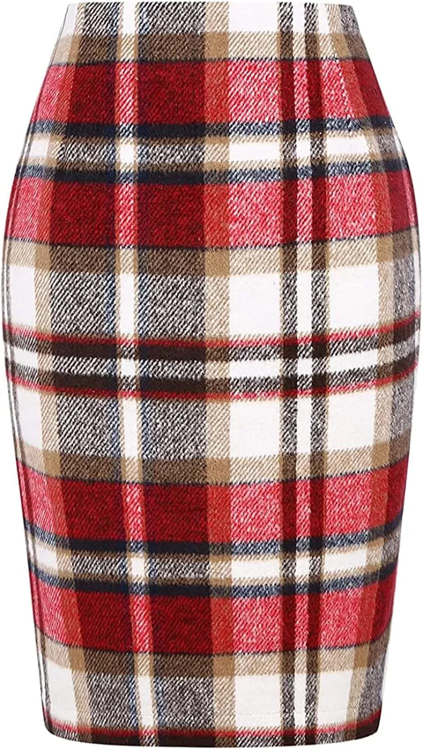 Midi Plaid Skirts for Women High Waisted Knee Length Wool Skirt 2024 Trendy Slim Fit Fall Winter Bodycon Wrap Skirt