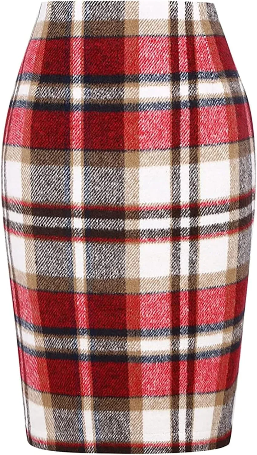 Midi Plaid Skirts for Women High Waisted Knee Length Wool Skirt 2024 Trendy Slim Fit Fall Winter Bodycon Wrap Skirt