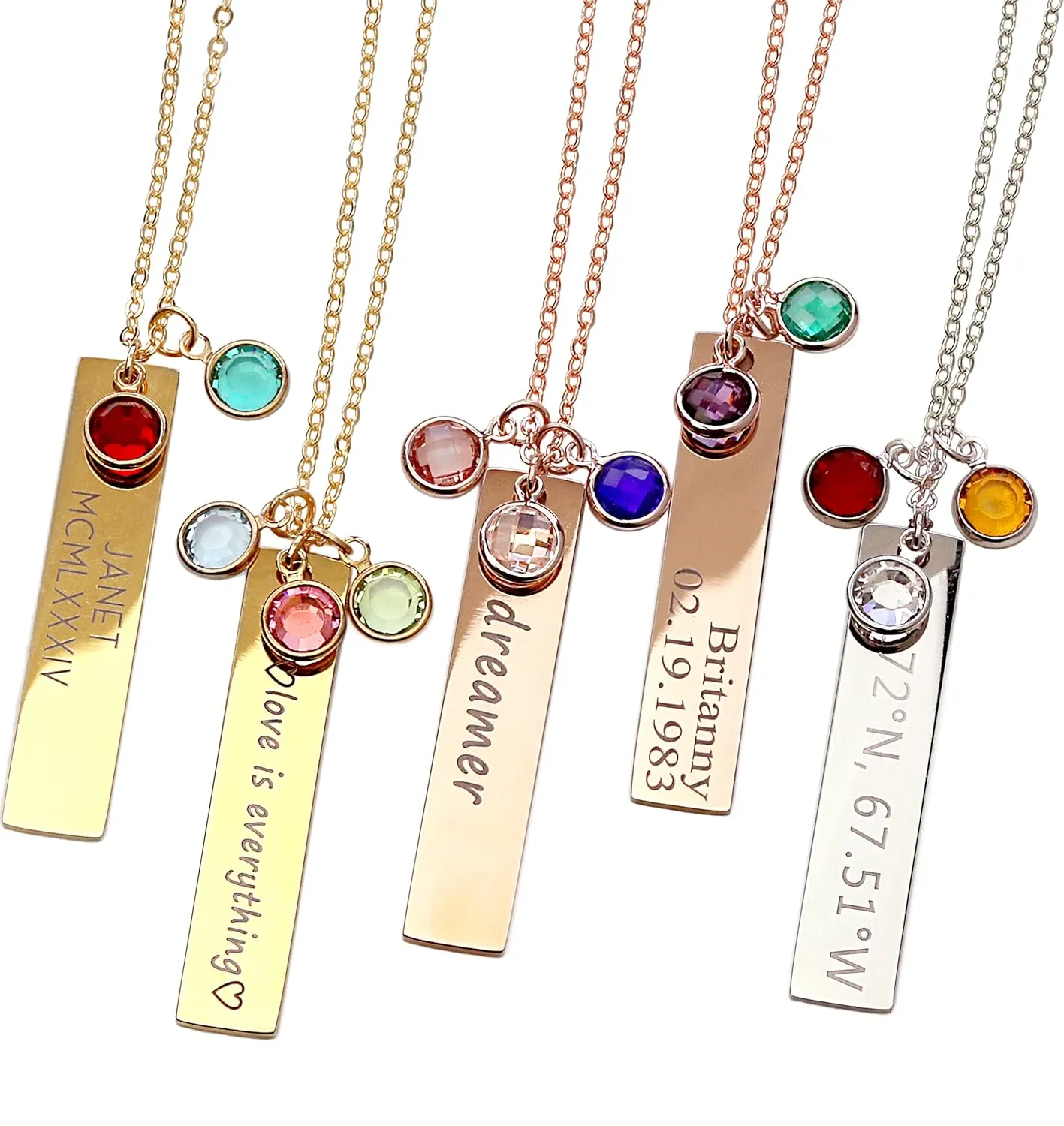 MignonandMignon Birthday Gifts Birthstone Gold Necklaces for Women Gemstone Jewelry Graduation Emerald Family Tree - 8N-BS