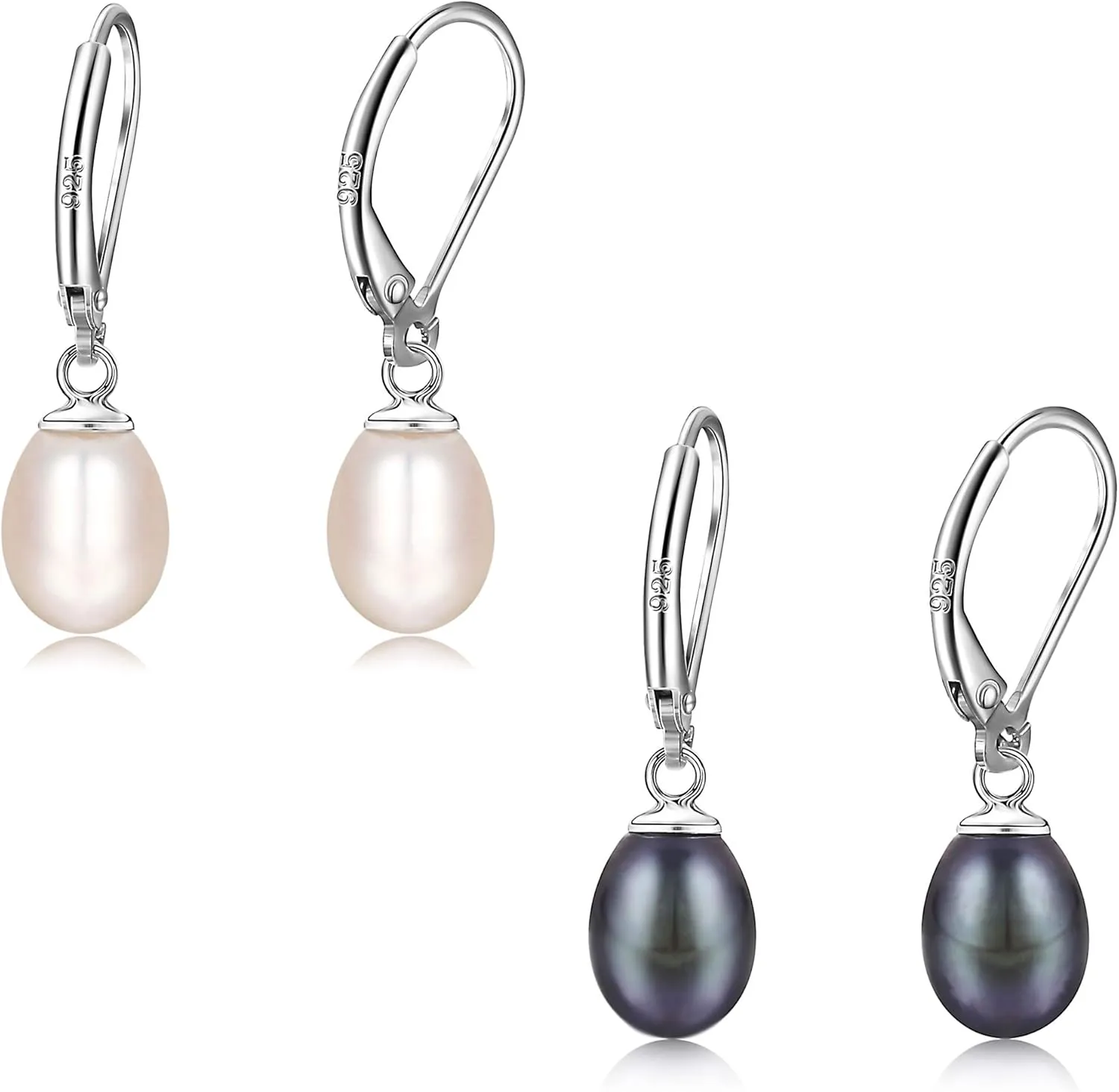 Milacolato 925 Sterling Silver Pearl Dangle Earrings for Women 14K White Gold Plated Leverback Earrings AAAAA Quality Genuine Freshwater Cultured Pearl Drop Earrings