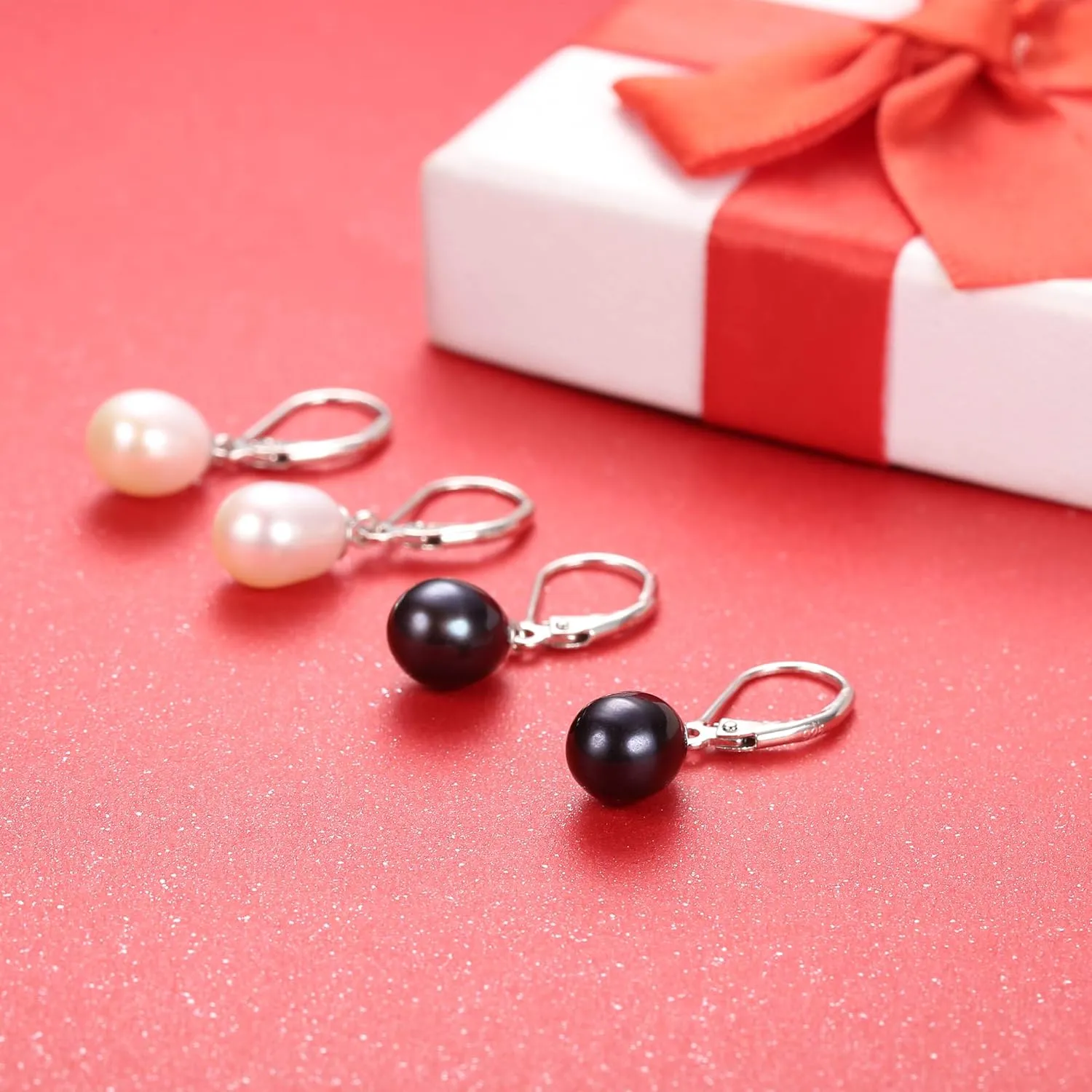 Milacolato 925 Sterling Silver Pearl Dangle Earrings for Women 14K White Gold Plated Leverback Earrings AAAAA Quality Genuine Freshwater Cultured Pearl Drop Earrings