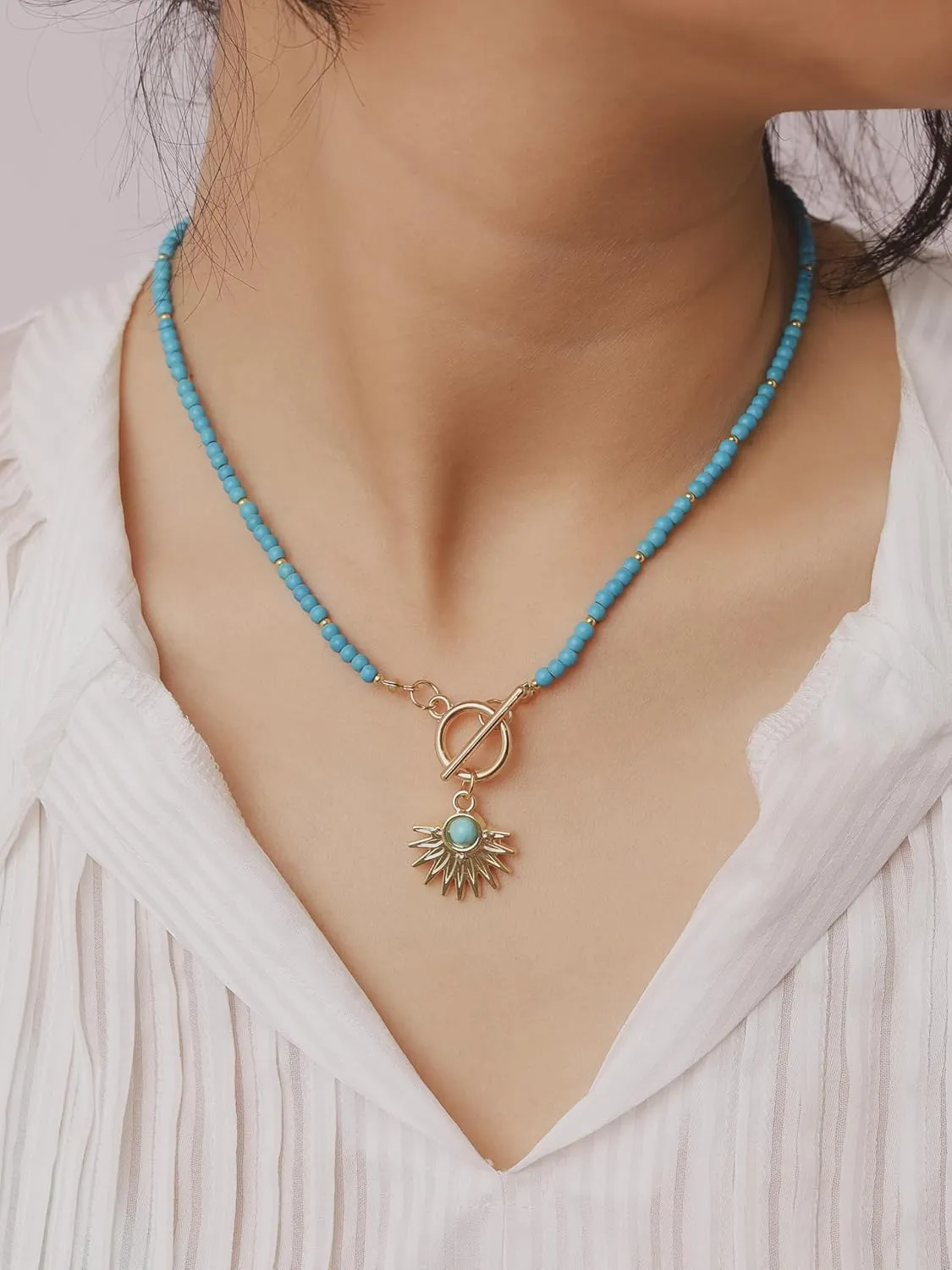 MINACHI Colorful Bead Choker Necklace with Charm, Fashion Evil Charm Necklace, Women's Fashion Jewelry Gift