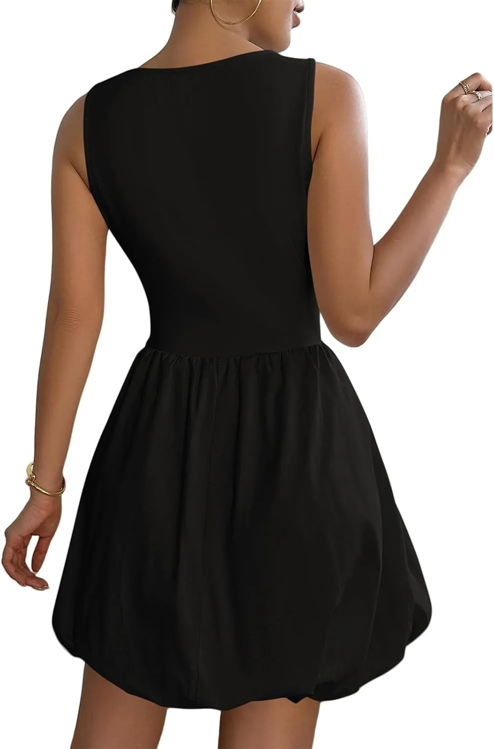 Mini Dress for Women Bubble Sundress Sleeveless Ruffle Hem Dresses High Waist Solid Color Tank Mini Dresses 2025