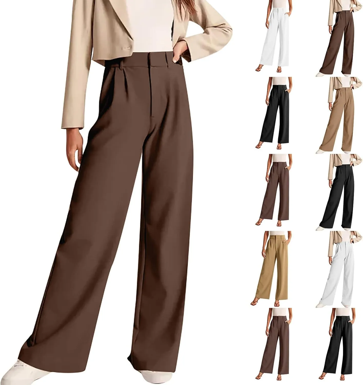 Mmoneyake Wide Leg Pants for Women High Waist Straight Drape Casual Business Dress Pants Work Office Trousers with Pockets